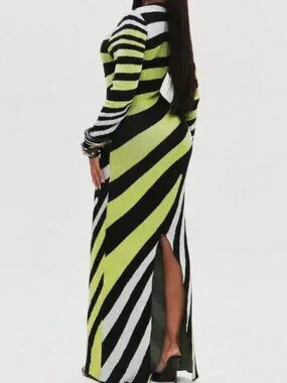 ZARA Multicolor Casual Women's Slim Fit Long Sleeve Striped Pencil Maxi Dress